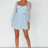 Fairytale Dream Sheer Sleeve Mini Dress Blue