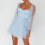Fairytale Dream Sheer Sleeve Mini Dress Blue