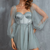 Fairytale Dream Sheer Sleeve Mini Dress Sage