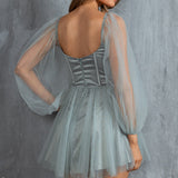 Fairytale Dream Sheer Sleeve Mini Dress Sage