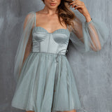 Fairytale Dream Sheer Sleeve Mini Dress Sage