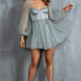 Fairytale Dream Sheer Sleeve Mini Dress Sage