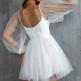 Fairytale Dream Sheer Sleeve Mini Dress White