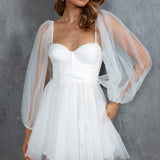 Fairytale Dream Sheer Sleeve Mini Dress White