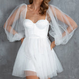 Fairytale Dream Sheer Sleeve Mini Dress White