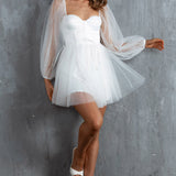 Fairytale Dream Sheer Sleeve Mini Dress White