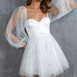 Fairytale Dream Sheer Sleeve Mini Dress White