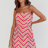 In Paris Embellished Chevron Mini Dress Fuchsia