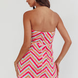 In Paris Embellished Chevron Mini Dress Fuchsia