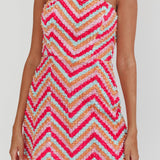 In Paris Embellished Chevron Mini Dress Fuchsia