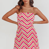 In Paris Embellished Chevron Mini Dress Fuchsia