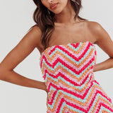 In Paris Embellished Chevron Mini Dress Fuchsia