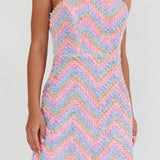 In Paris Embellished Chevron Mini Dress Lilac
