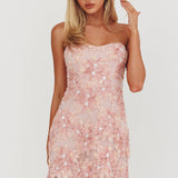 In Paris Embellished Flower Mini Dress Baby Pink