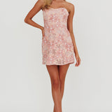 In Paris Embellished Flower Mini Dress Baby Pink