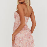 In Paris Embellished Flower Mini Dress Baby Pink