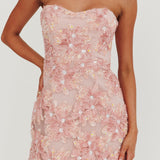 In Paris Embellished Flower Mini Dress Baby Pink