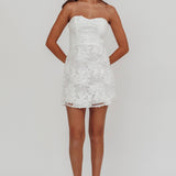 In Paris Embellished Flower Mini Dress White