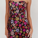 In Paris Sequin Flower Mini Dress Black