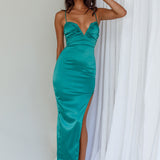 Dancing In September Thigh Split Dress Green