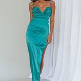 Dancing In September Thigh Split Dress Green
