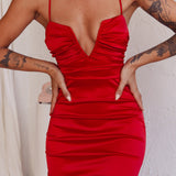 Dancing In September Thigh Split Dress Red