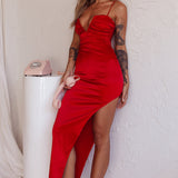 Dancing In September Thigh Split Dress Red