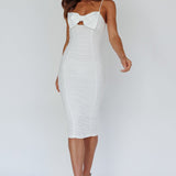 Lilly Bow Ruched Midi Dress White