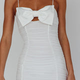 Lilly Bow Ruched Midi Dress White