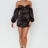 Lilly Off-Shoulder Bow Mini Dress Black