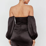 Lilly Off-Shoulder Bow Mini Dress Black