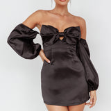 Lilly Off-Shoulder Bow Mini Dress Black