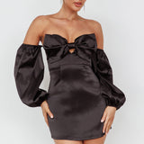 Lilly Off-Shoulder Bow Mini Dress Black