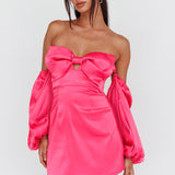 Lilly Off-Shoulder Bow Mini Dress Pink