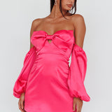 Lilly Off-Shoulder Bow Mini Dress Pink