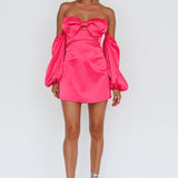 Lilly Off-Shoulder Bow Mini Dress Pink
