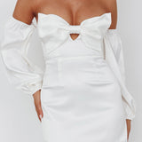 Lilly Off-Shoulder Bow Mini Dress White