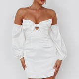 Lilly Off-Shoulder Bow Mini Dress White