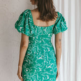 Iseo Puff Sleeve Mini Dress Print Green