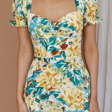 Montebello Puff Sleeve Maxi Dress Floral Blue/Yellow