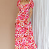 Montebello Puff Sleeve Maxi Dress Floral Pink/Orange