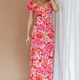 Montebello Puff Sleeve Maxi Dress Floral Pink/Orange