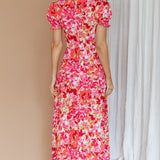 Montebello Puff Sleeve Maxi Dress Floral Pink/Orange