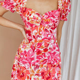 Montebello Puff Sleeve Maxi Dress Floral Pink/Orange