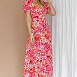 Montebello Puff Sleeve Maxi Dress Floral Pink/Orange
