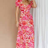 Montebello Puff Sleeve Maxi Dress Floral Pink/Orange