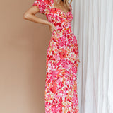 Montebello Puff Sleeve Maxi Dress Floral Pink/Orange