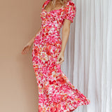 Montebello Puff Sleeve Maxi Dress Floral Pink/Orange