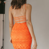St Kilda Embroidered Lace Strappy Dress Coral