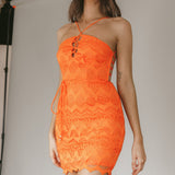 St Kilda Embroidered Lace Strappy Dress Coral